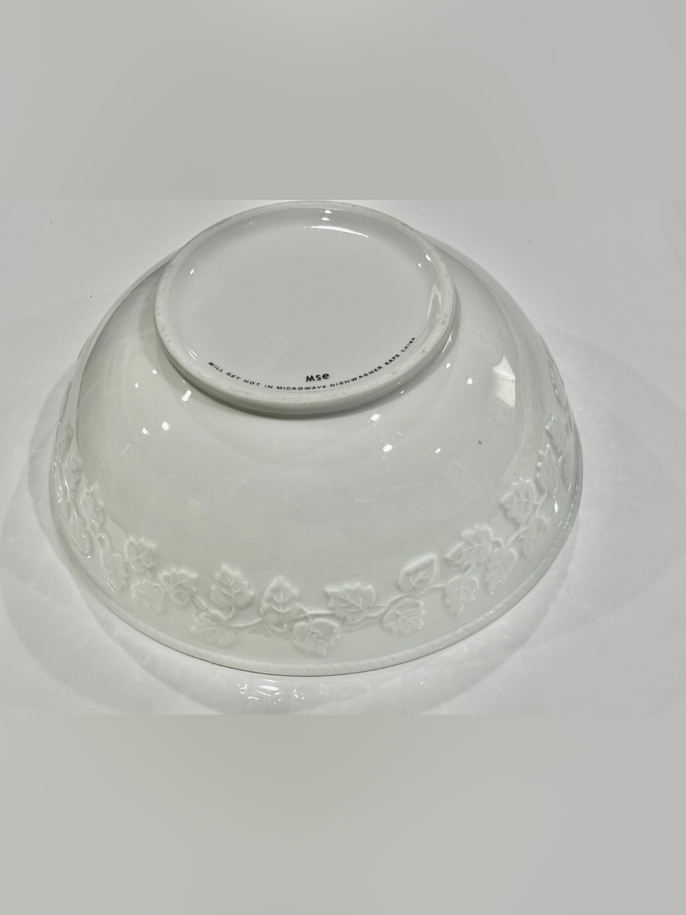 Vintage Martha Steward White Porcelain Salad Bowl with Embossed Oak Leave Border
